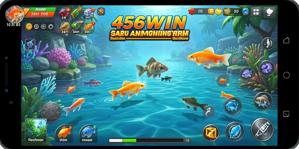Screenshot 456WIN menunjukkan pemain menangkap ikan di lokasi indah.