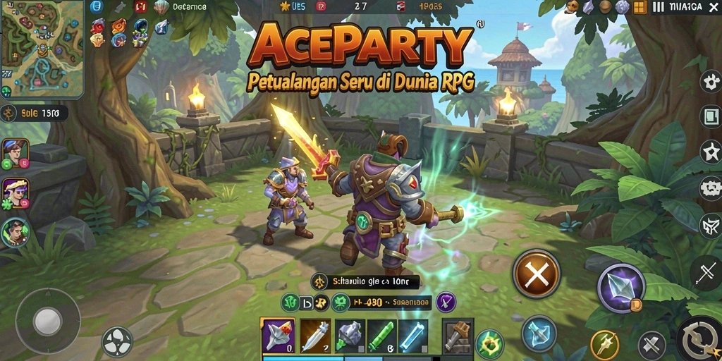 Tampilan gameplay ACEPARTY yang penuh aksi dan strategi RPG.