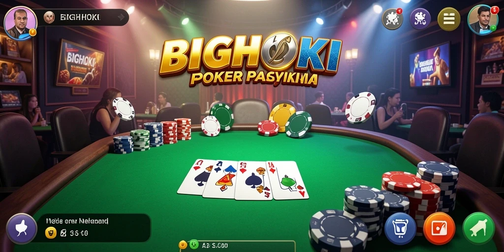 Screen capture gameplay Poker di BIGHOKI menampilkan aksi yang seru.