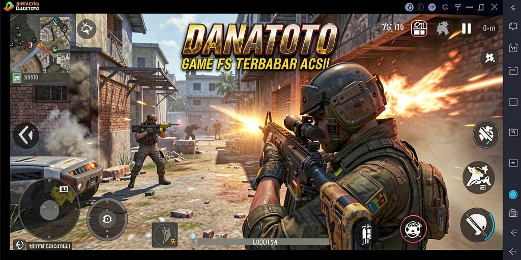 Tampilan gameplay seru DANATOTO dengan aksi menembak intens.