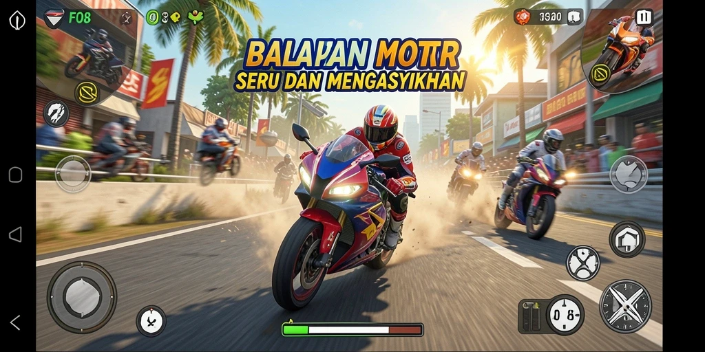 Tampilan gameplay seru saat balapan motor di FO8.