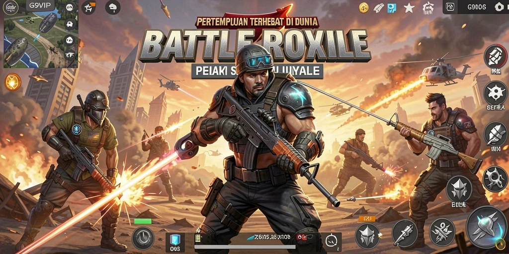 Screenshot gameplay G9VIP menunjukkan aksi seru dalam pertempuran Battle Royale.