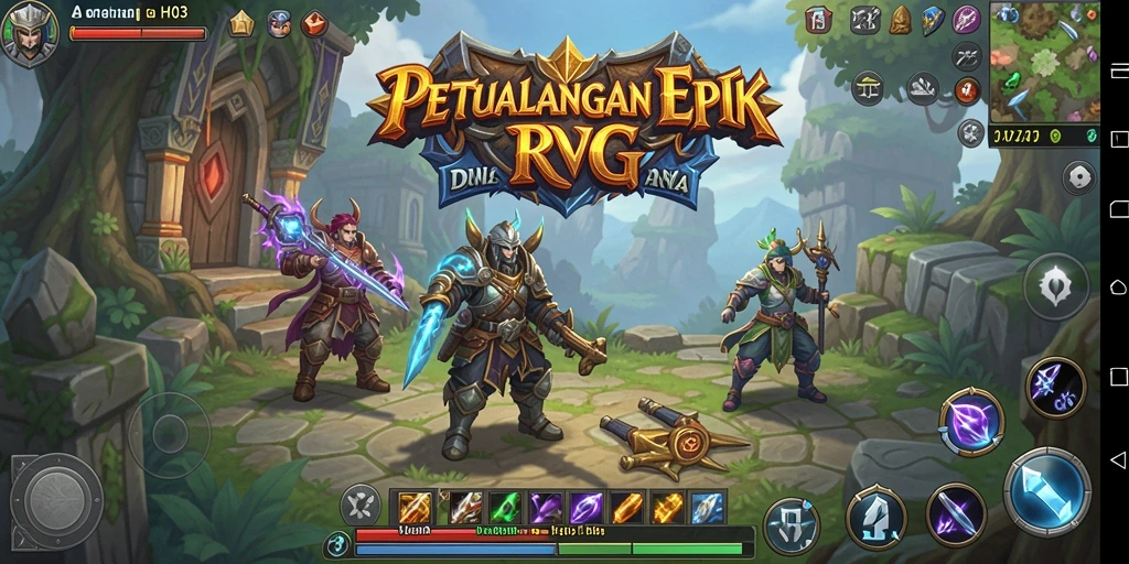 Screenshot gameplay H03 menampilkan aksi pertarungan epik dalam dunia RPG.