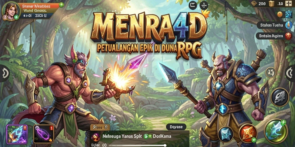 Tangkapan layar dari gameplay MENARA4D yang menunjukkan pertempuran seru.