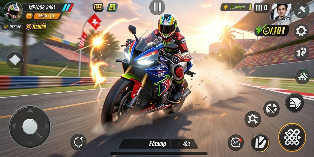 Tampilan gameplay MPO08 yang menarik dan penuh aksi balapan.