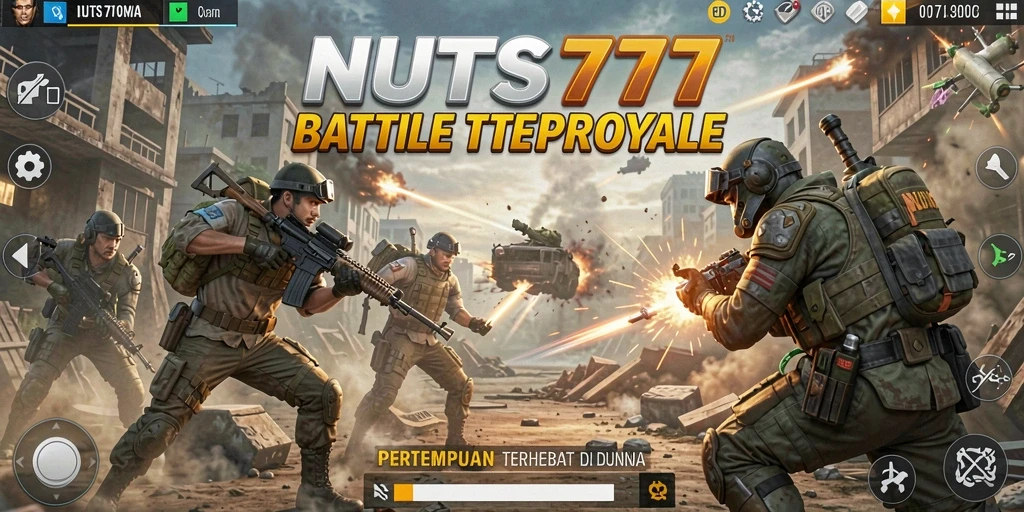 Gameplay seru dalam NUTS777 dengan aksi Battle Royale yang mendebarkan.