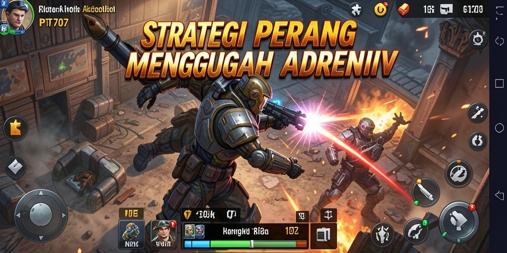 Screenshot utama menampilkan aksi pertempuran strategi di PT707.
