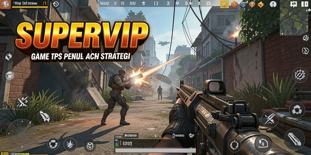 Tampilan gameplay SUPERVIP yang seru dengan aksi tembak-menembak.