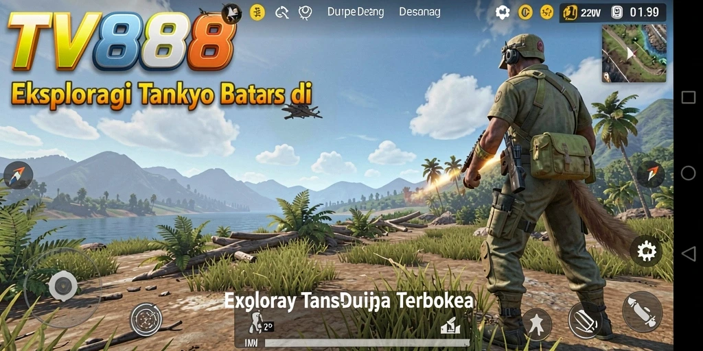 Tangkapan layar gameplay TV888 yang menunjukkan eksplorasi dunia terbuka.